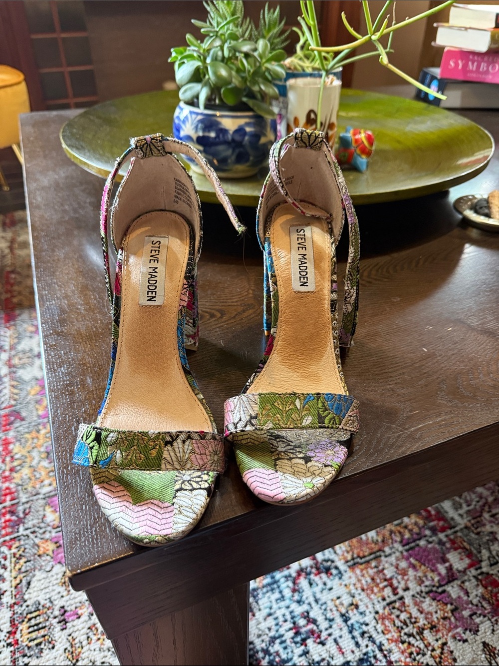 Steve Madden Floral Brocade Heels in Green, Pink, Blue and Gold